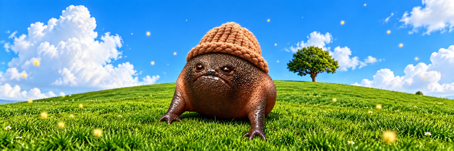 Holy Wif Frog Father standing beneath a vivid blue sky