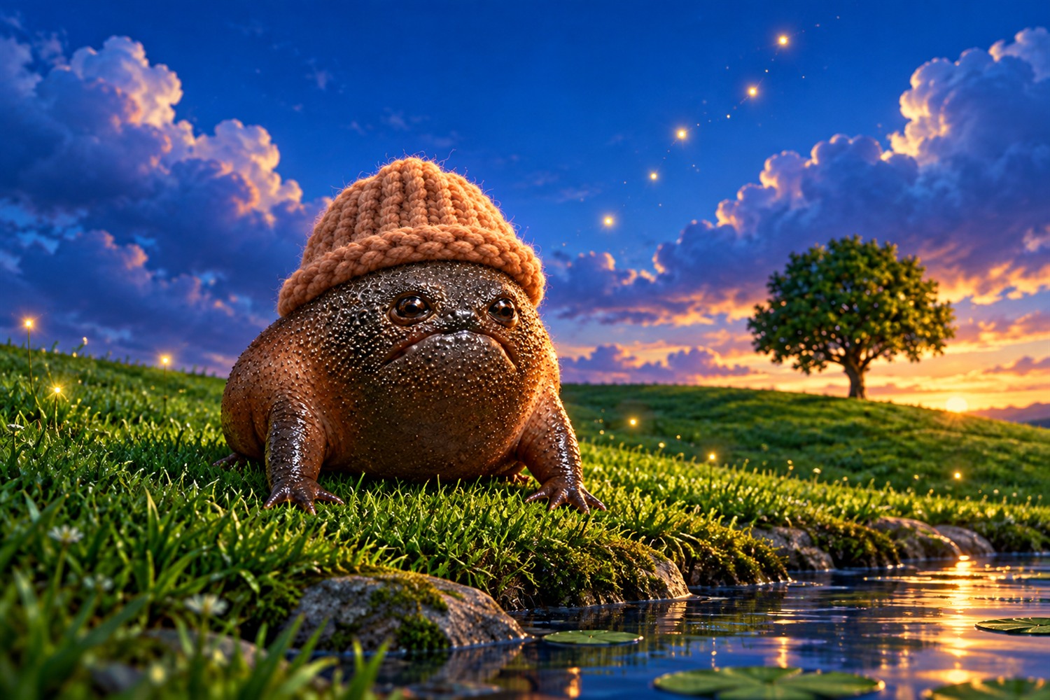 The Frog Father guarding the First Pond at dusk